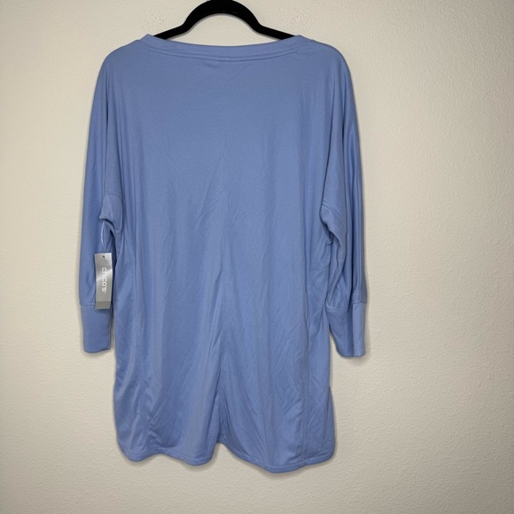 Chico’s Knit Top Sandwash Wedge Tunic Top 3/4 Sleeve Blue Veil Size 2 US SIZE 10 - Picture 10 of 11